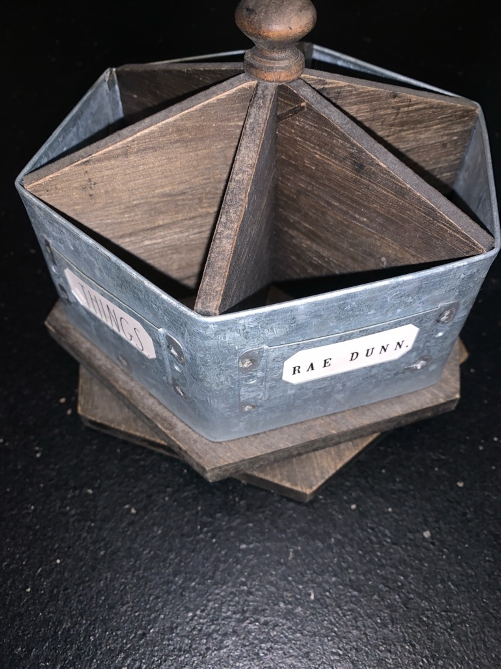 Rae Dunn Hexagonal Wood & Metal Rotating Organizer - Gray & Brown - 6 sections
